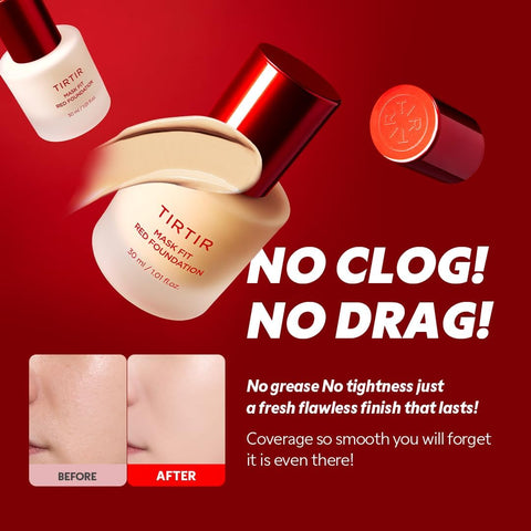 TIRTIR Mask Fit Red Foundation - Hydrating, Pore-Blurring - 30ml