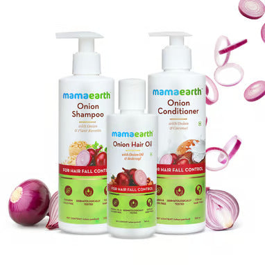 Mamaearth Anti Hair Fall Spa Kit Range - with Onion Hair Oil + Onion Shampoo + Onion Conditioner for Hair Fall Control