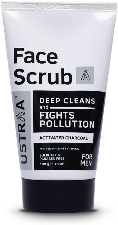 USTRAA Face Scrub Deep Cleans and Fights Pollution ACTIVATED CHARCOAL for Men 100g