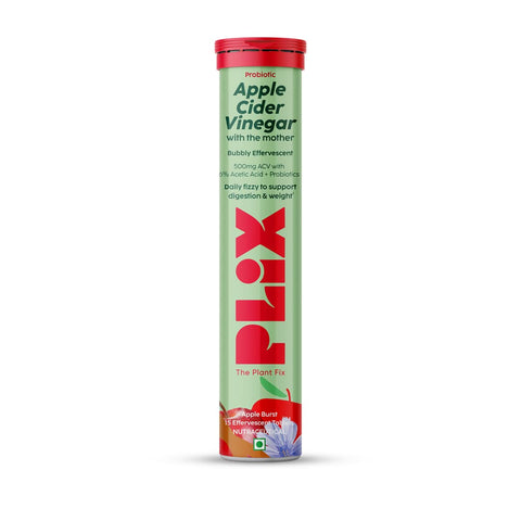 Plix Apple Cider Vinegar Apple Burst Green Daily Fizzy to support Digestion & weight 15 Effervescent Tablets