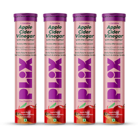 Plix Apple Cider Vinegar Apple Burst purple Daily Fizzy to support energy levels & weight 15 Effervescent Tablets (4/Pack)