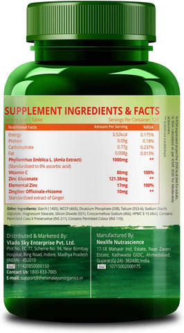 Himalayan Organics Vitamin C as Amla Extract 1000mg Zinc 120 Tablets