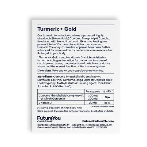 Turmeric Gold with Curcuma Phospholipid Complex - Easy to Absorb Formulation - Vegan Suitable - 28 Day Supply - Developed by FutureYou Cambridge