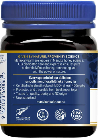 MANUKA HEALTH - MGO 400+, UMF 13+ Manuka Honey, 100% Pure New Zealand Honey, 250 g
