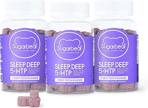 SugarBear Sleep Vitamins, Vegan Gummy Vitamins with Melatonin, 5-HTP, Magnesium, L-Theanine, Valerian Root, Lemon Balm